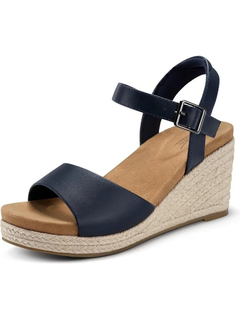 Women's Blue Summer Comfortable Adjustable Ankle Strap with Buckle Heel Sandals